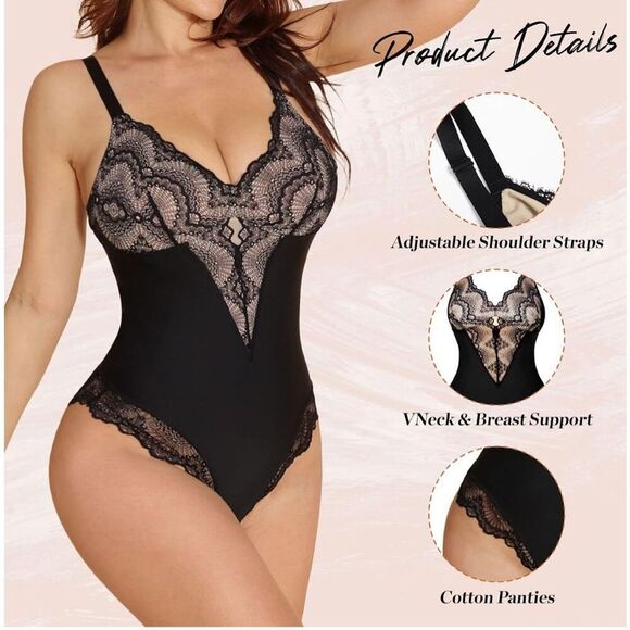 SHAPSHE Lace Bodysuit for Women Tummy Control Shapewear Women's V-neck Camisole - Picture 7 of 8